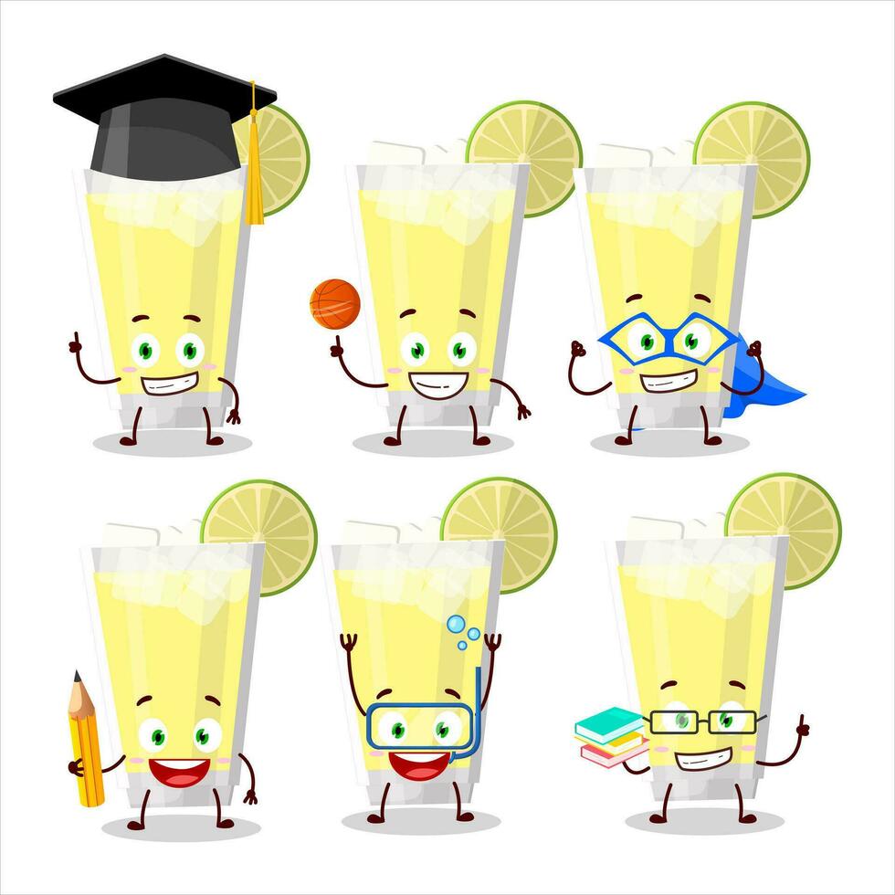 colegio estudiante de limonada dibujos animados personaje con varios expresiones vector