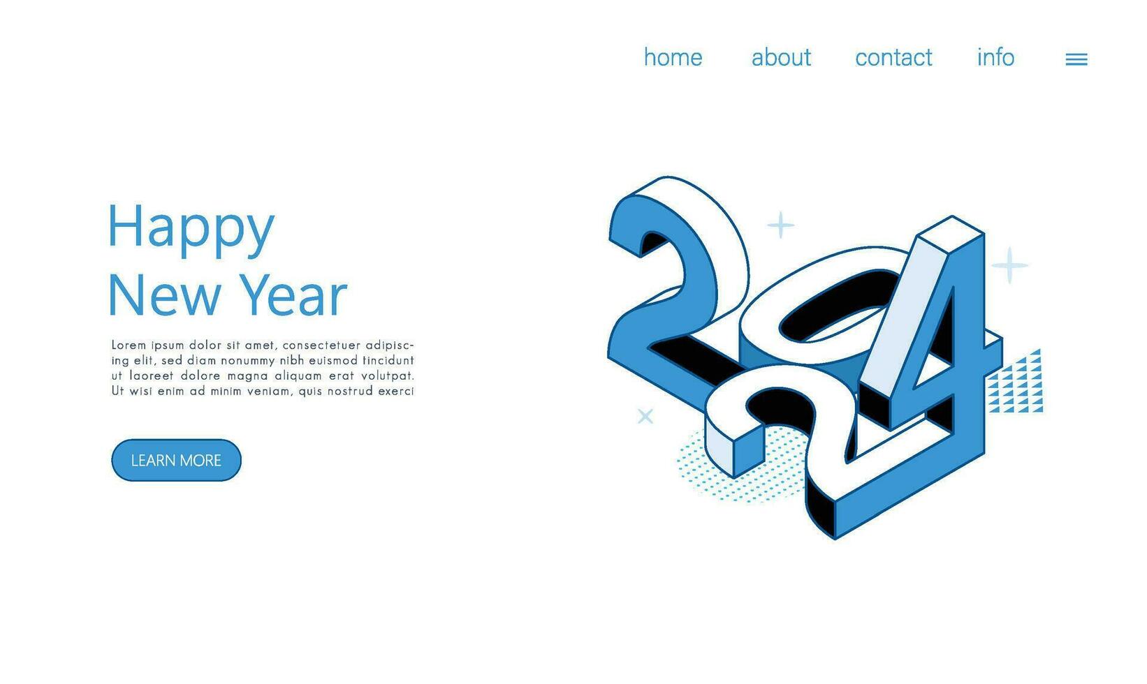 Landing page template Happy New Year 2024 concept illustration. Isometric vector. vector