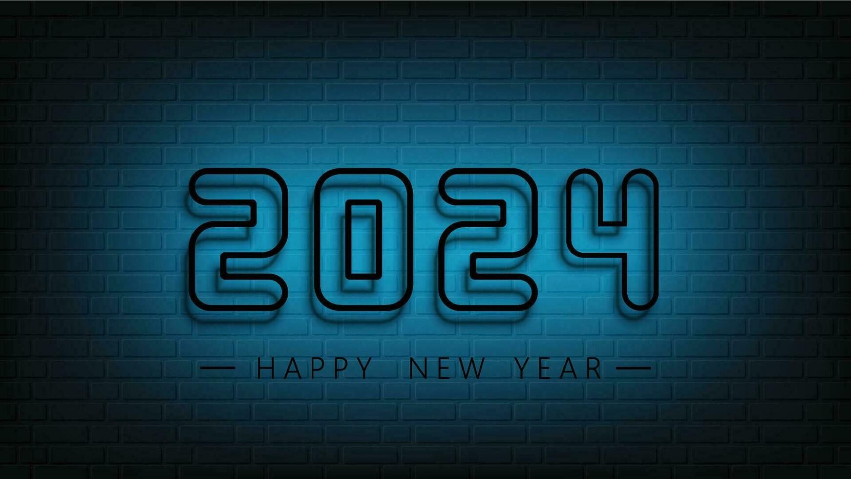 contento nuevo año 2024 símbolo en oscuro pared. vector ilustrador