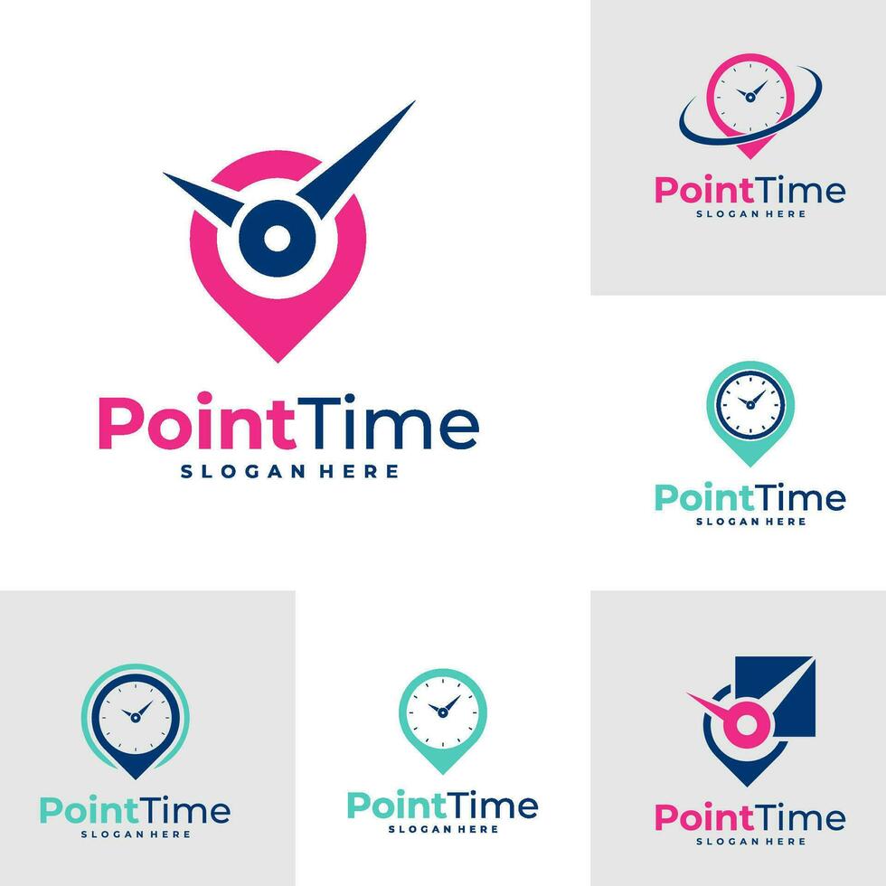 Set of Time with Point logo design vector. Creative Clock logo concepts template vector