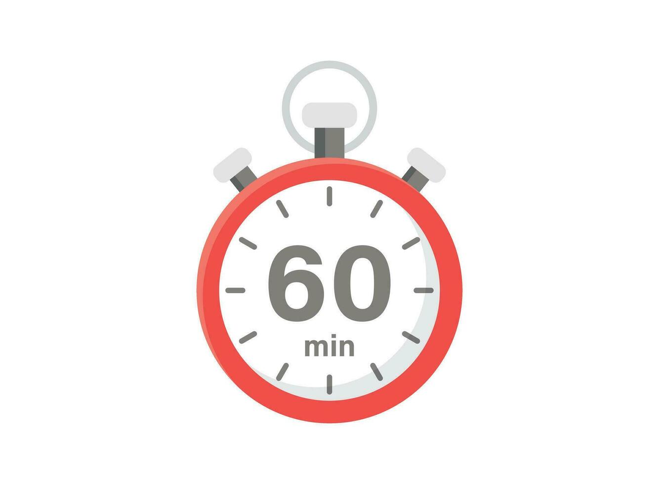 60 minutes on stopwatch icon in flat style. Clock face timer vector illustration on isolated background. Countdown sign business concept.