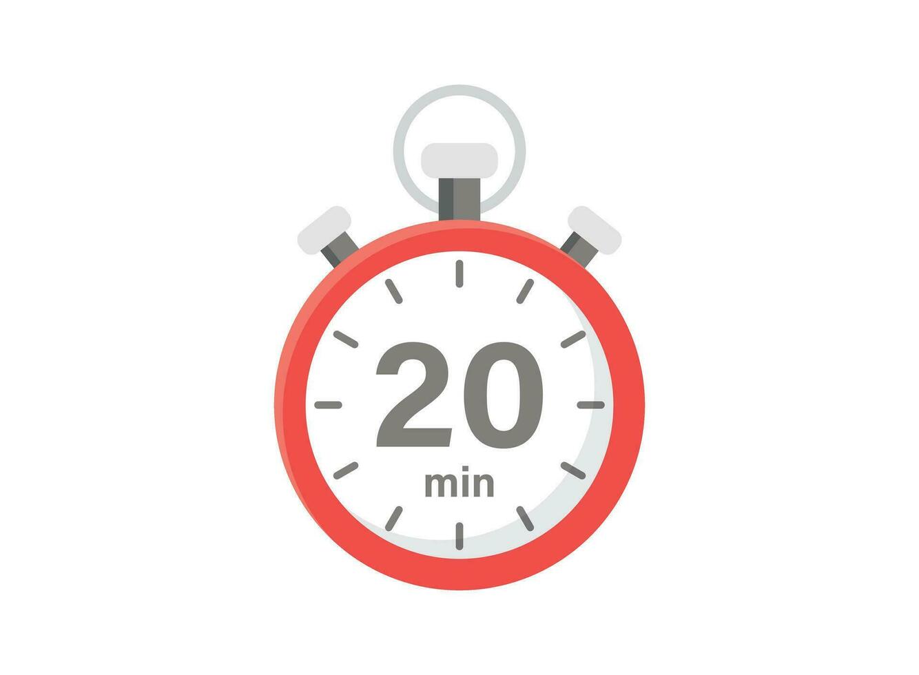 20 minutes on stopwatch icon in flat style. Clock face timer vector illustration on isolated background. Countdown sign business concept.