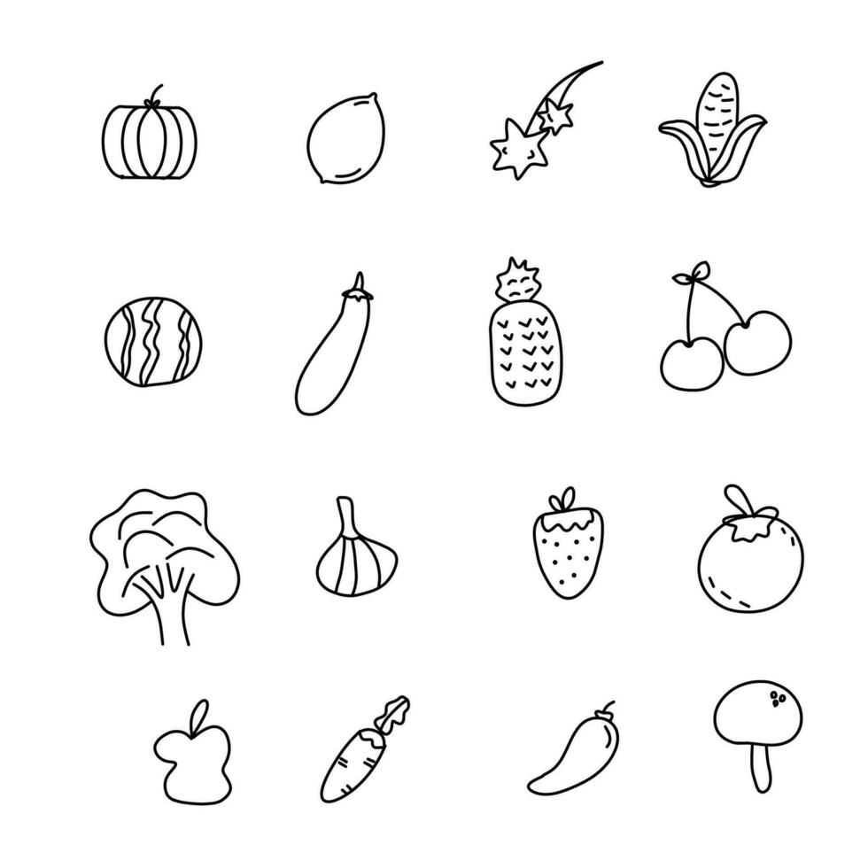 hand drawn vegetables icon set line style vector
