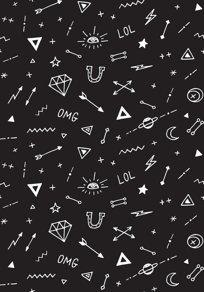 a black and white pattern with various symbols vector