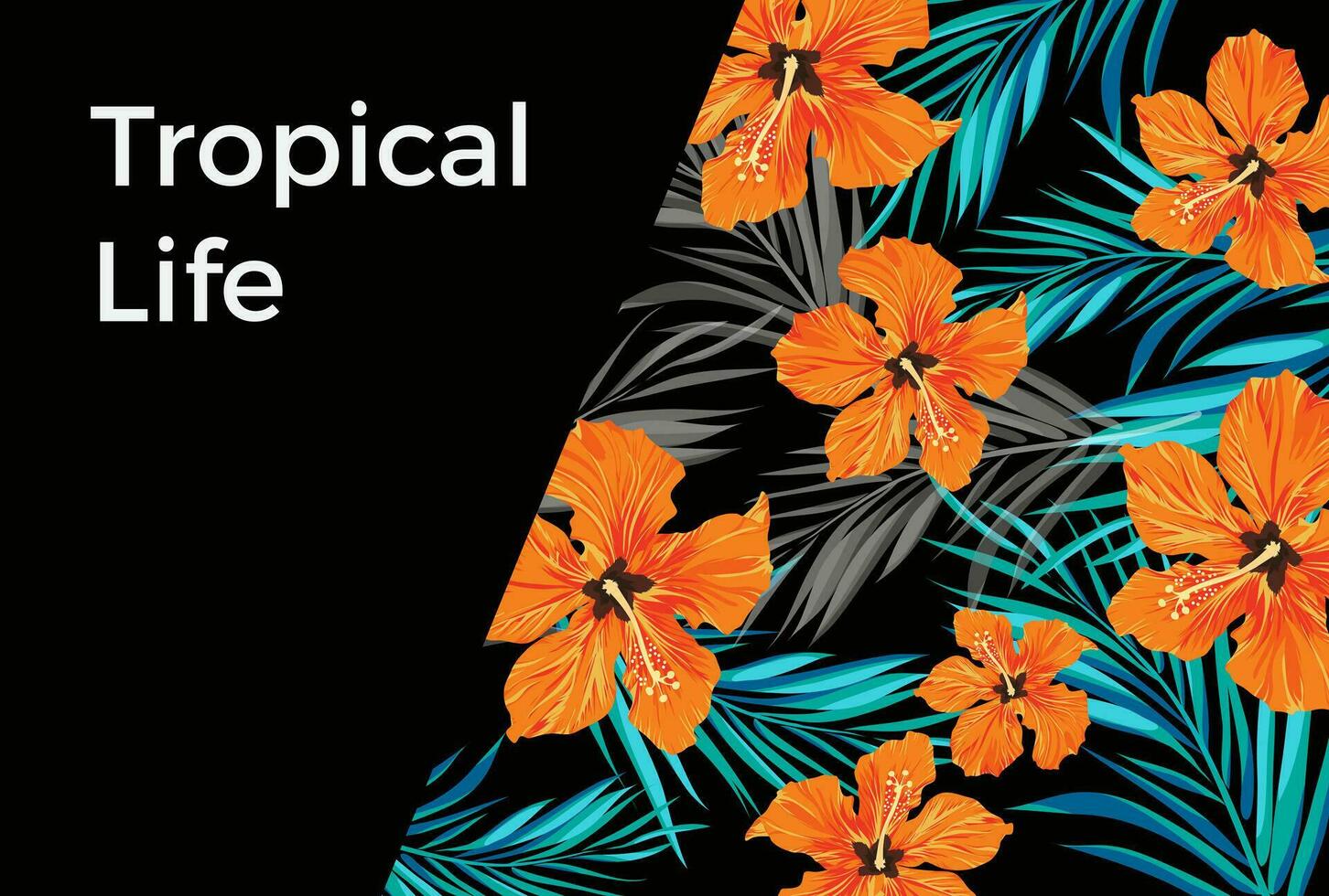 Summer tropical hawaiian background with palm tree leaves and exotic flowers vector