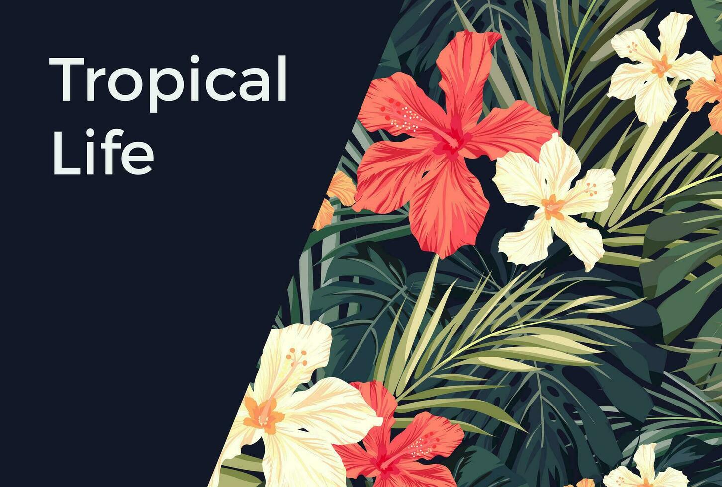 Summer tropical hawaiian background with palm tree leaves and exotic flowers vector