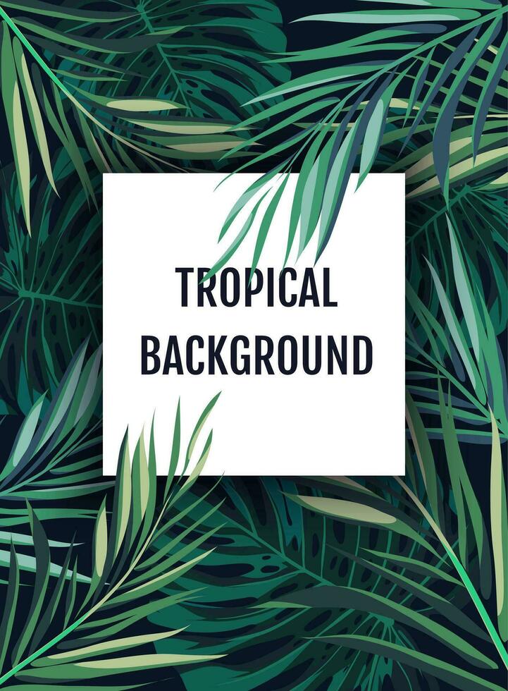 Summer tropical hawaiian background with palm tree leaves and exotic plants vector