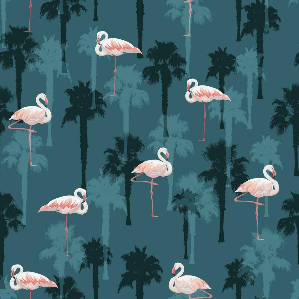 Tropical summer seamless pattern with flamingo birds vector