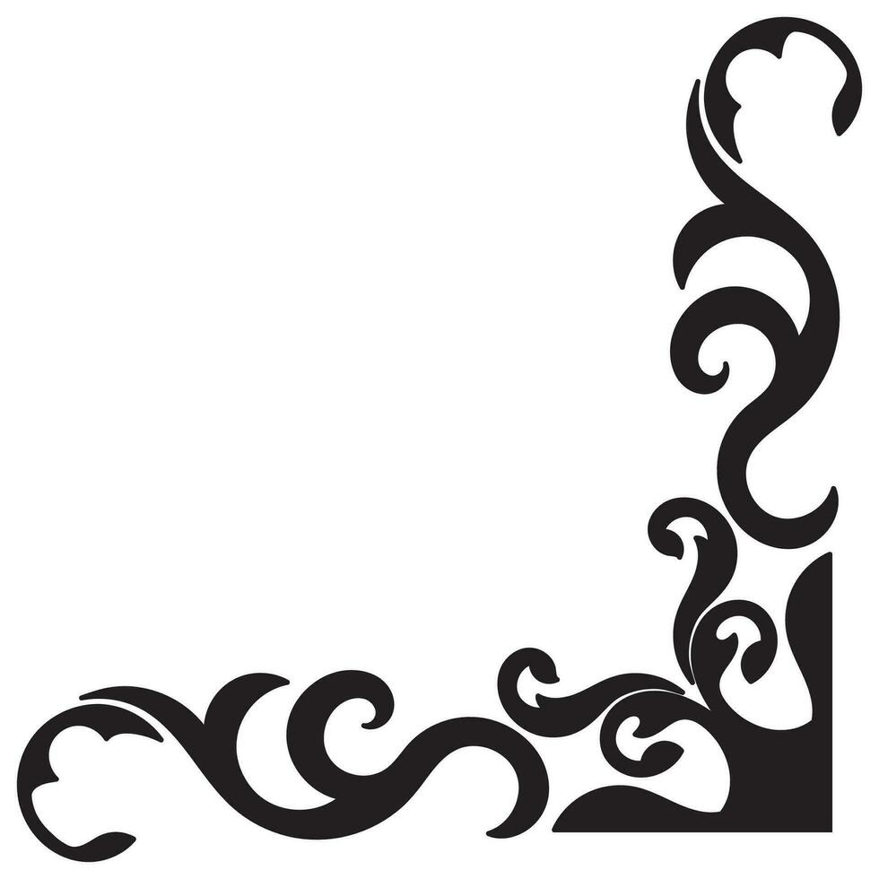 Thin line vintage corner. Medieval period of the Victorian dynasty. Fancy black monogram frame design element abstract icon collection Flower simple symbol vector