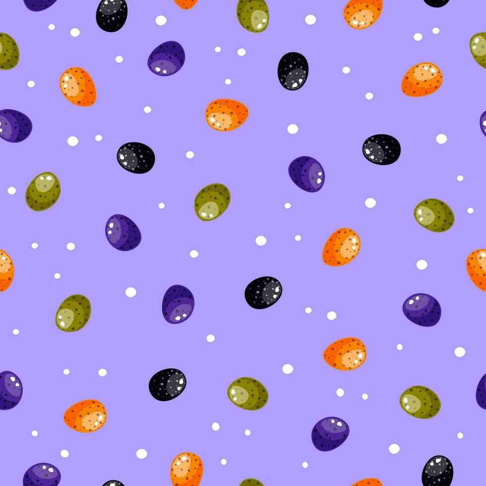 Candies halloween pattern on a purple background. Sweet Halloween candy seamless pattern. Trick or treat background. Sweets repeated texture. Candy print, wallpaper vector illustration