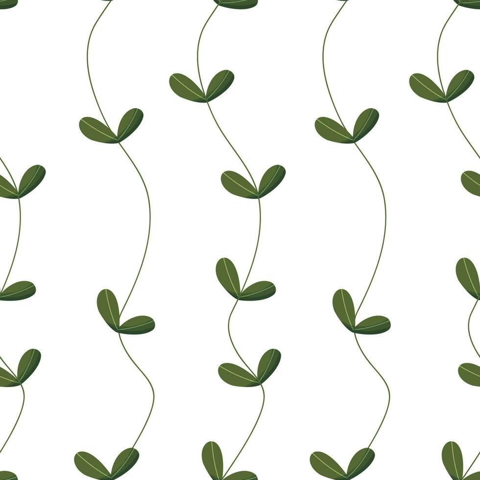 Seamless pattern with vertical branches of green leaves. Pattern with branches and leaves of silver dollar eucalyptus isolated on white background. Wallpaper, fabric, wrapping paper, scrapbooking. vector