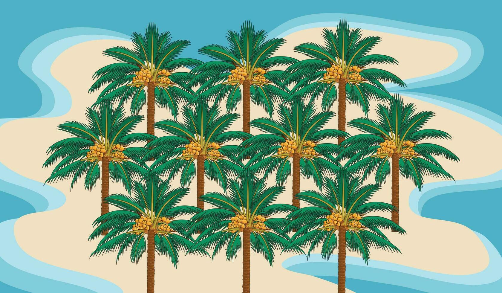 palm tree tropical island vector shape background in green blue yellow color for background design.