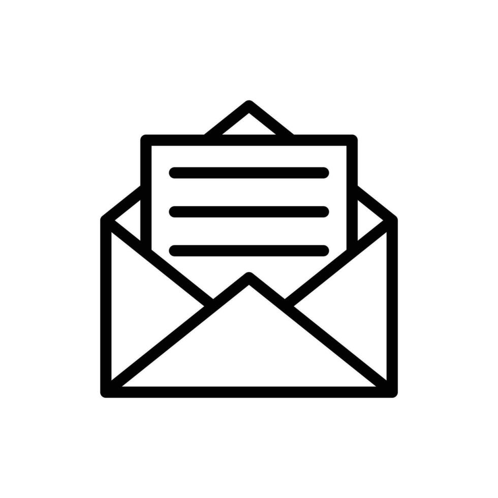 Open envelope, email invitation, read mail, newsletter, letter icon in line style design isolated on white background. Editable stroke. vector