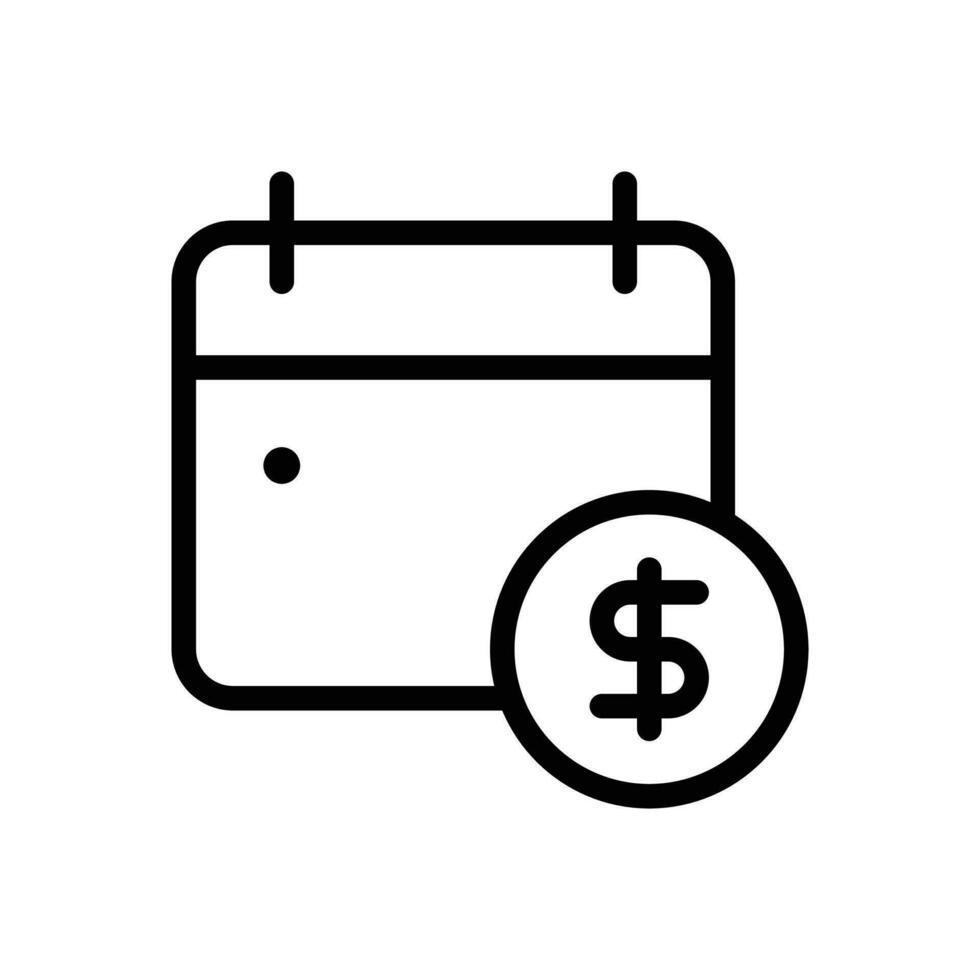 Calendar with USD american dollar sign, payment due date, financial event, pay day icon in line style design isolated on white background. Editable stroke. vector