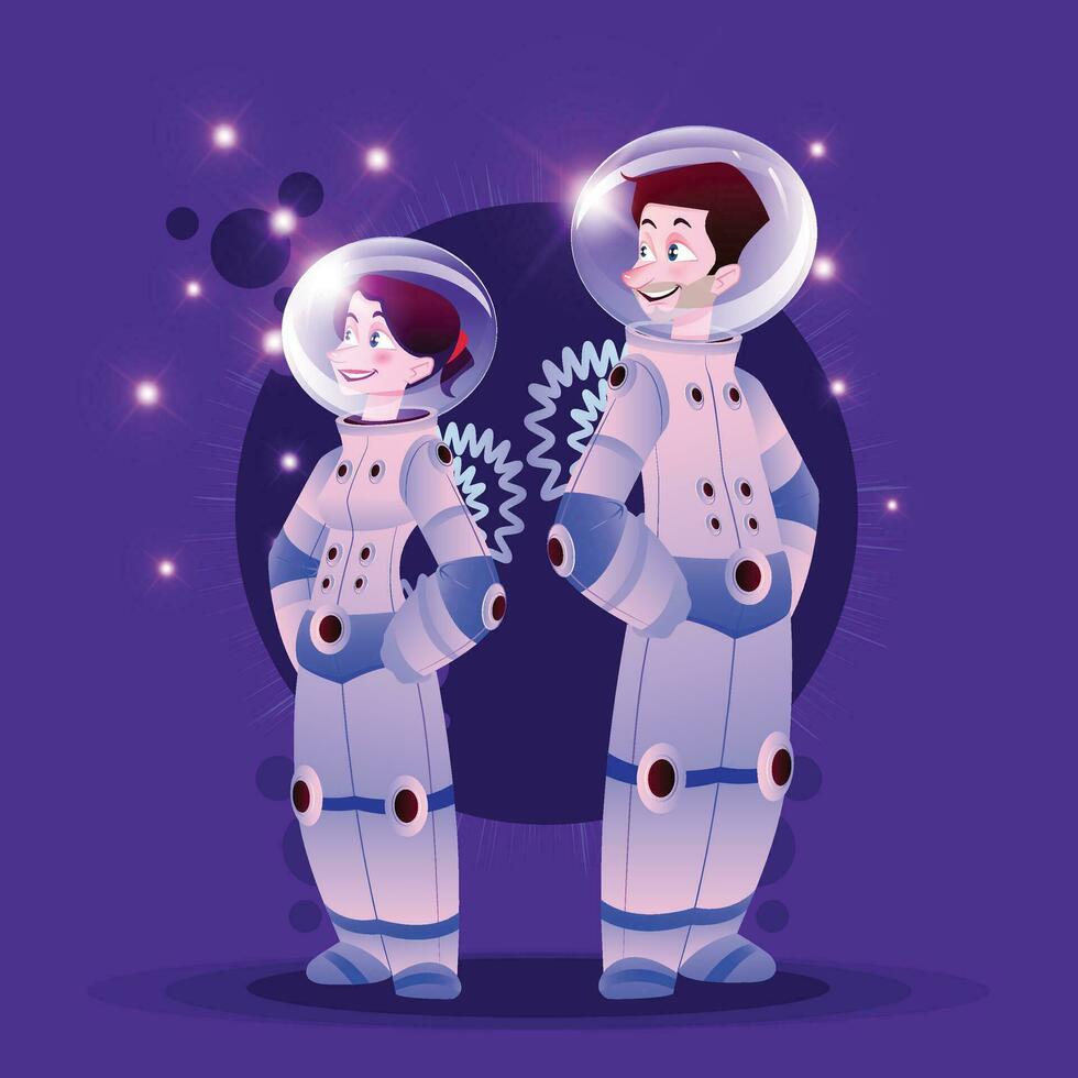 astronauta personaje, dos personas en el noche vector