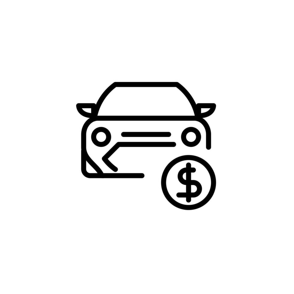 coche precio contorno icono píxel Perfecto. coche con moneda icono vector. comprando coche web botón en plano estilo. salvar dinero para comprando coche vector