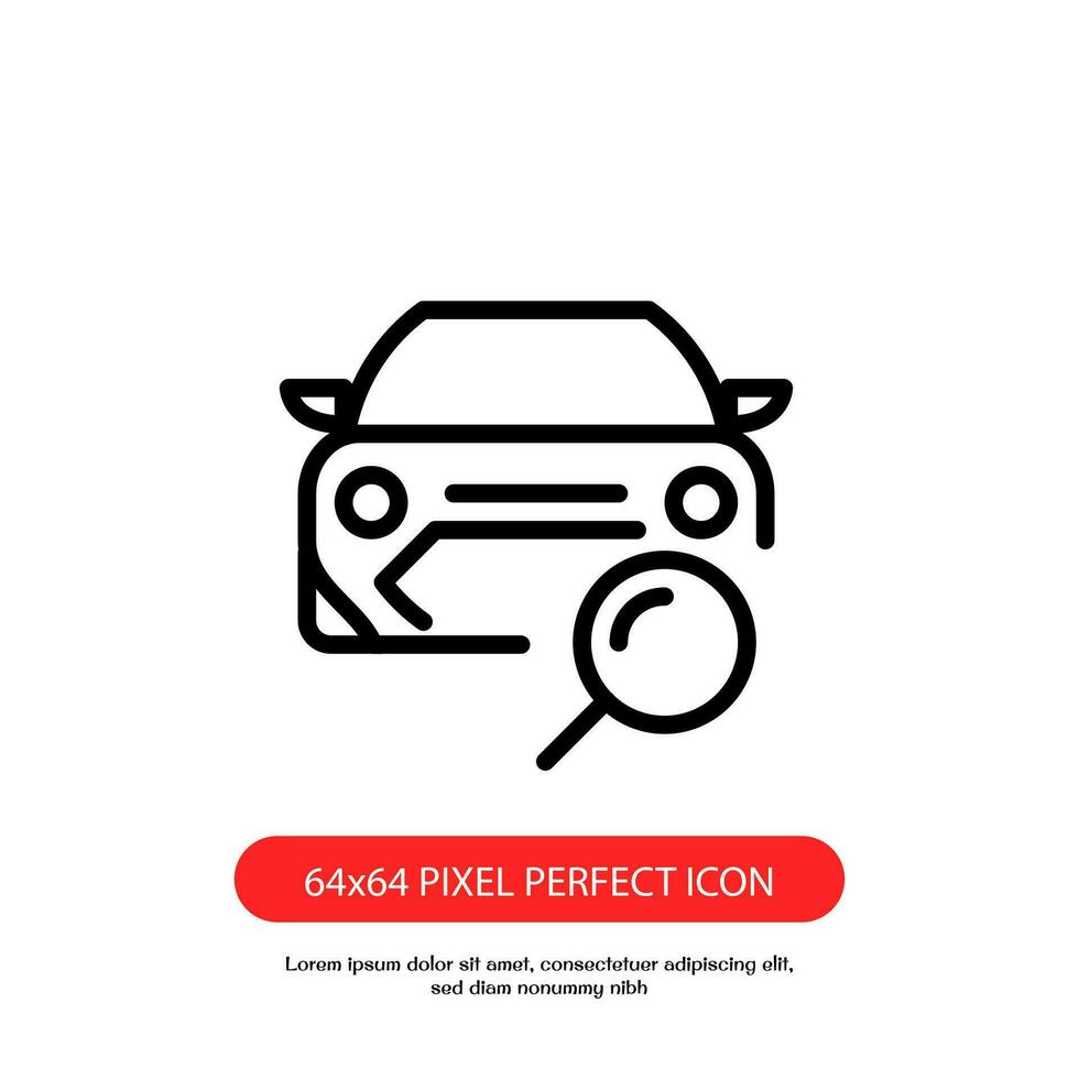 coche buscar contorno icono píxel Perfecto. mirando para coche de venta icono, aumentador vaso buscar auto, vector logo ilustración