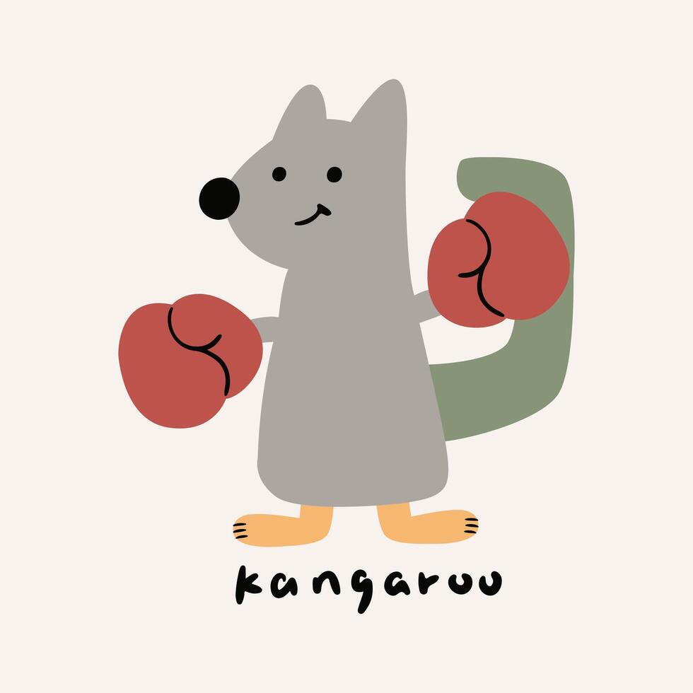 Funny hand drawn children's cartoon illustration of kangaroo wearing boxing gloves vector
