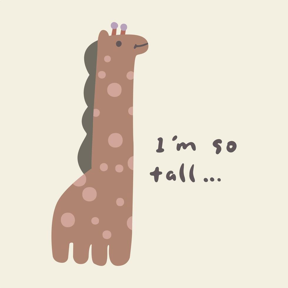 Hand drawn cute funny children cartoon illustration of giraffe vector