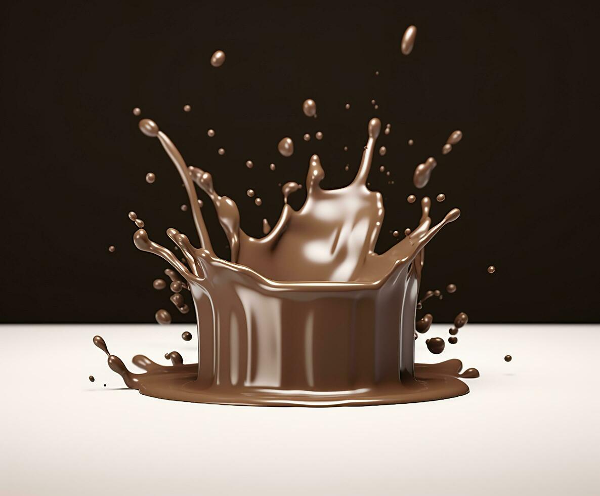 Chocolate splash with a podium, mockup background for milk product display, 3d. Generative AI photo