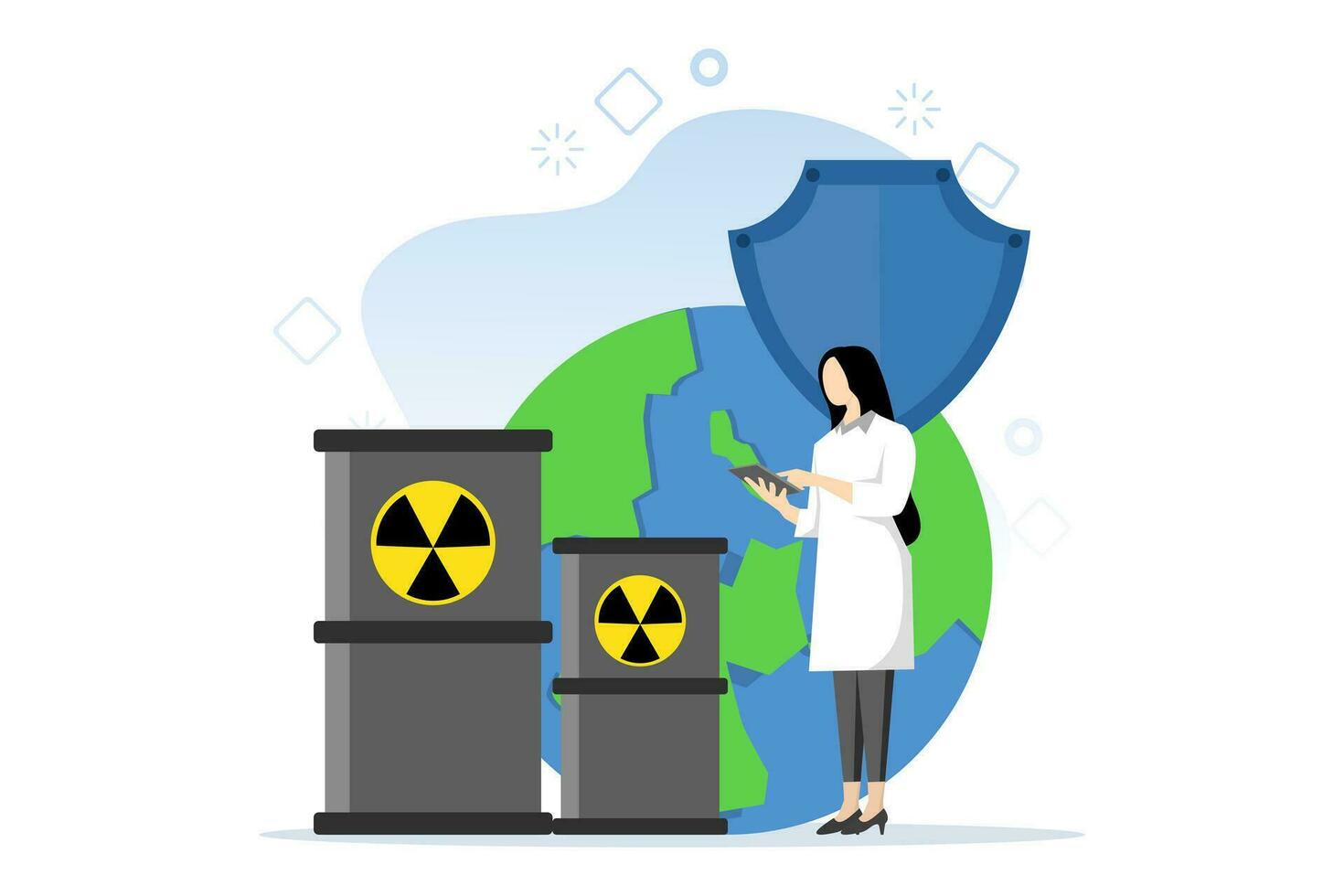 concept of safe waste storage with small people. Environmental tax, environmental monitoring, Fighting ecological problems abstract. Ecological problem metaphor solution. vector