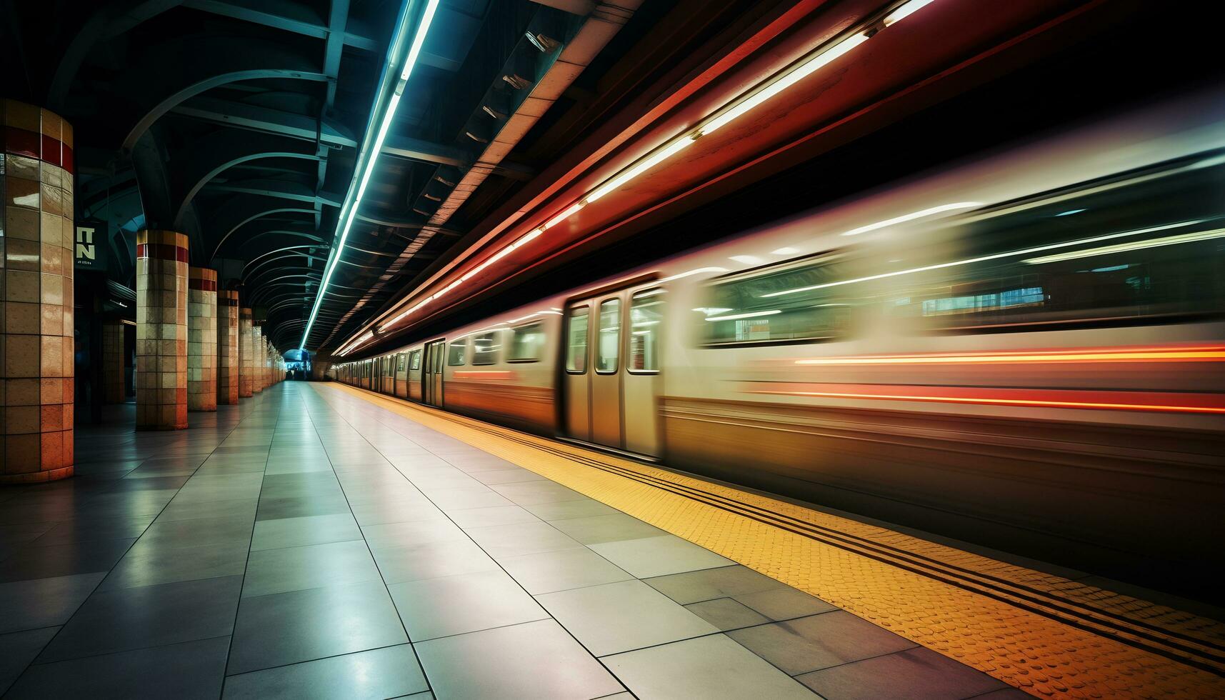 a quiet subway station, empty without passengers Generative AI photo