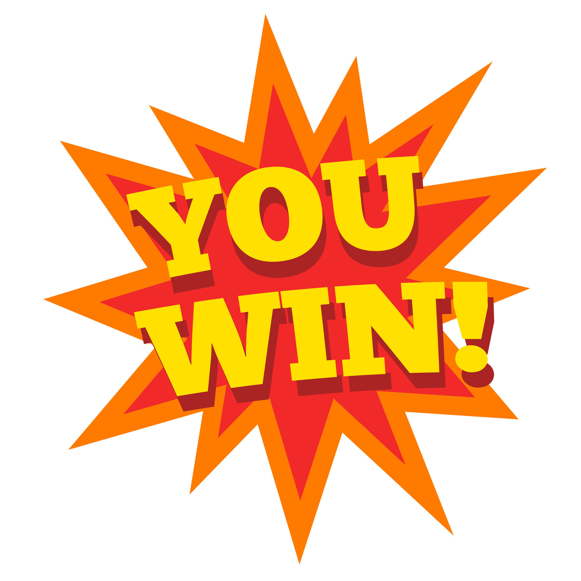 You win text sign on explosion blast as game symbol or comic humor You win text sign on explosion blast as game symbol or comic humor