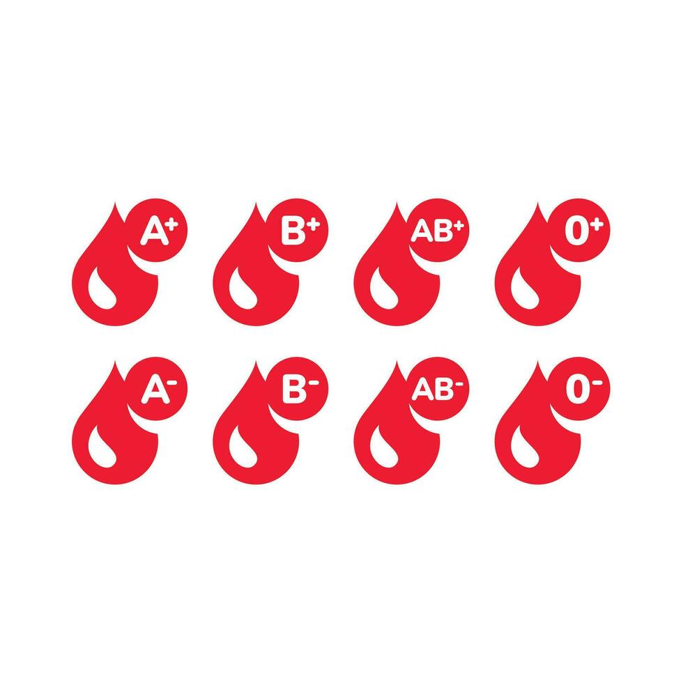 Blood type drop vector icon set. A positive and negative, B and AB types icons.