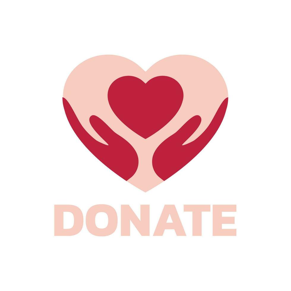 Hands and heart donation logo. Donate vector icon.