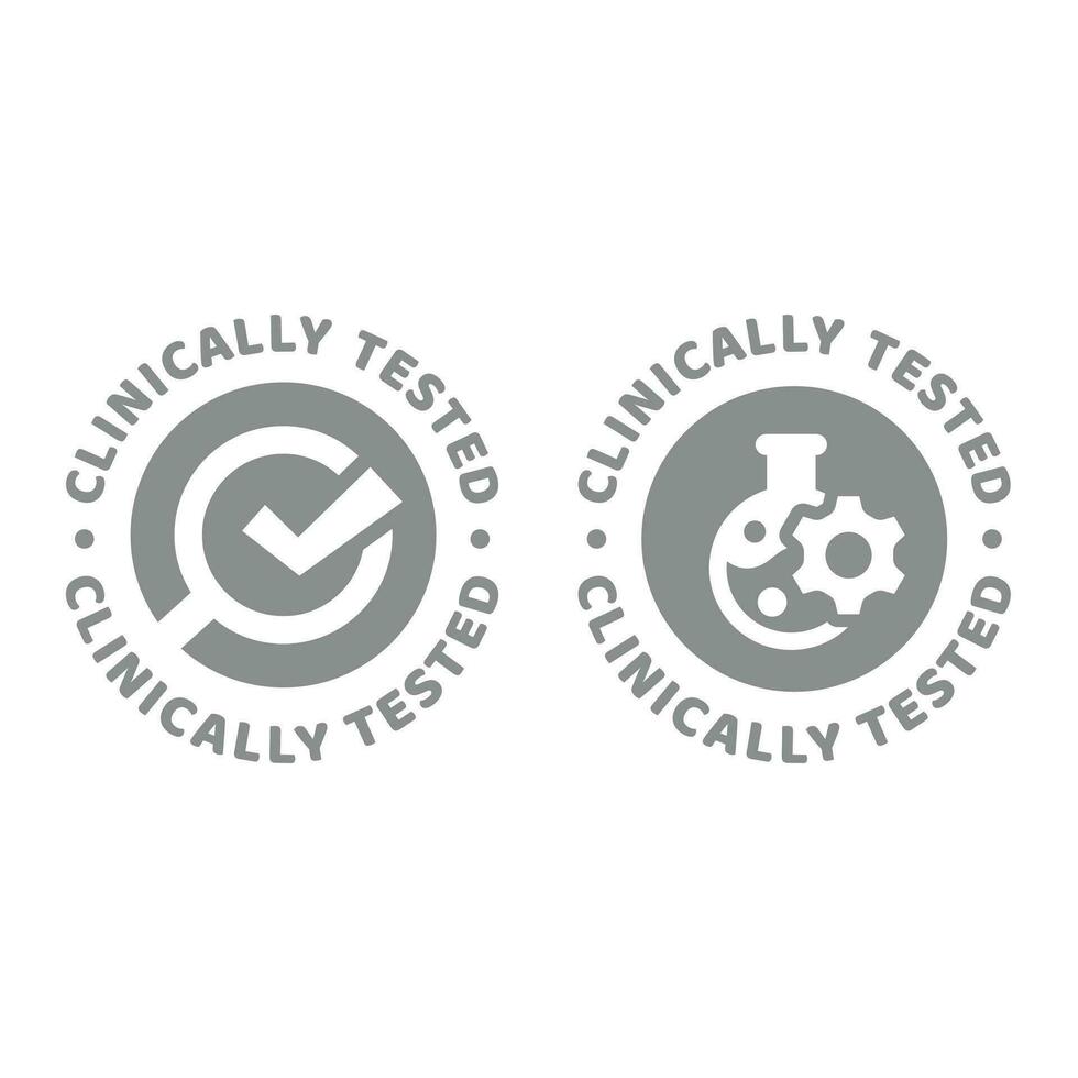 Clinically tested vector label. Circle certification badge.