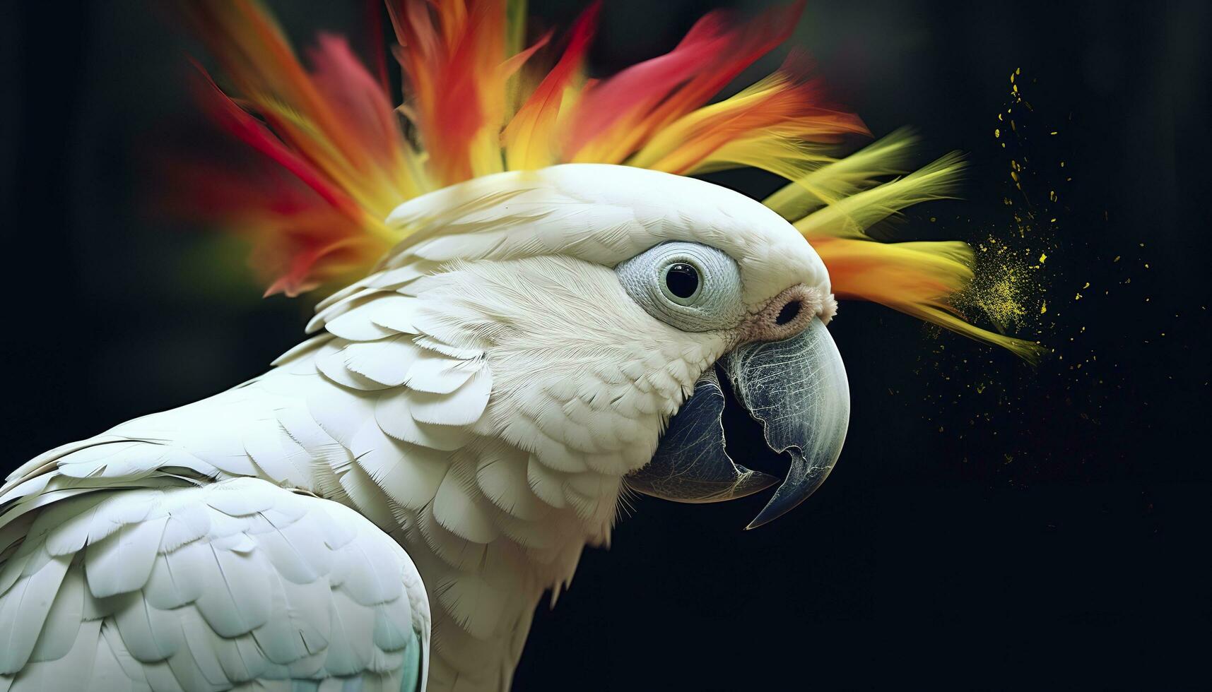 Digital photo manipulation of a white parrot. Generative AI