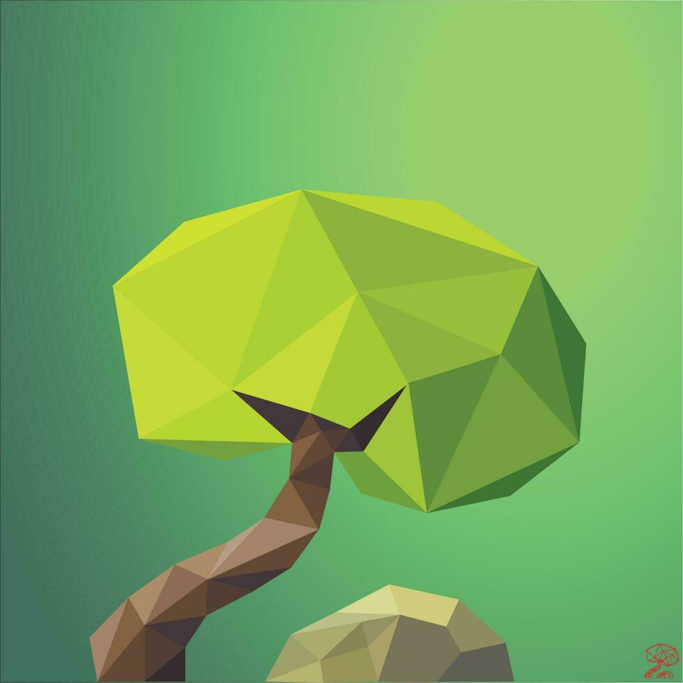 green low poly style tree isolated on orange background. Abstract Green tree design element for games and banners vector