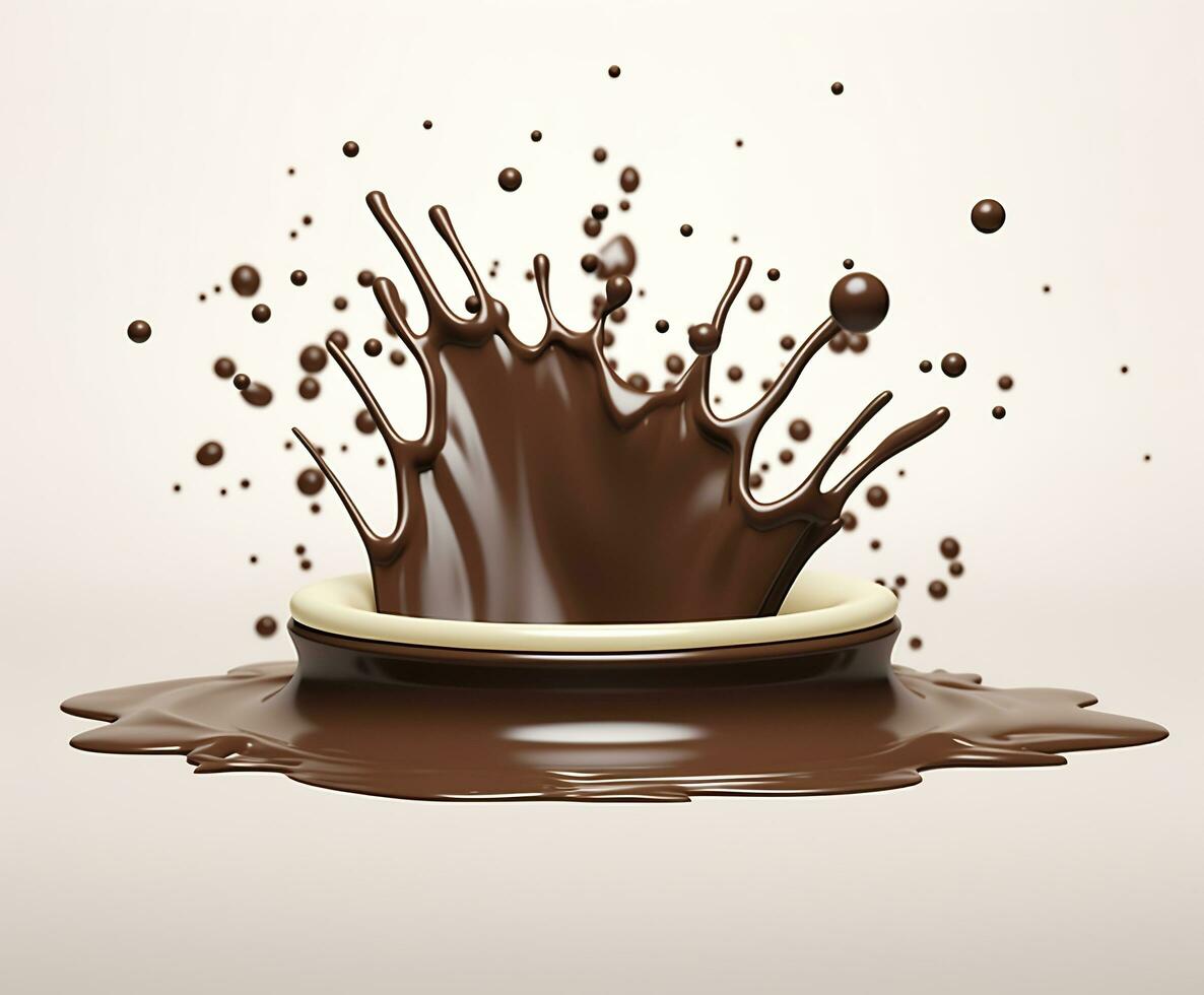 Chocolate splash with a podium, mockup background for milk product display, 3d. Generative AI photo