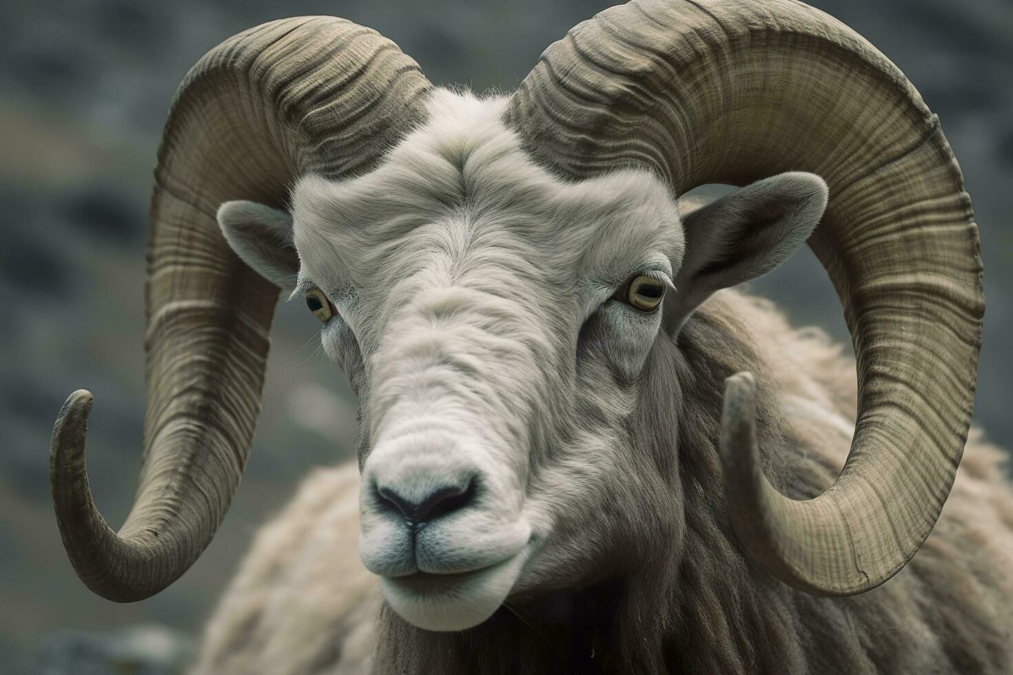 Close up of curious ram. Generative AI photo