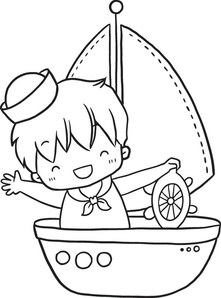boy sailboat practice drawing cartoon doodle kawaii anime coloring page cute illustration drawing clipart character chibi manga comic vector