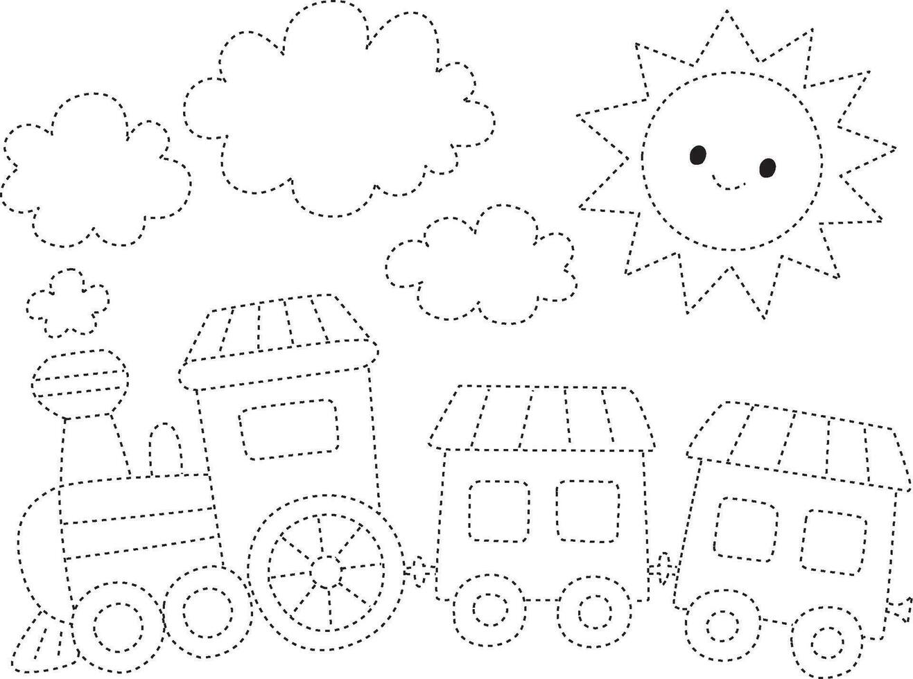 train dotted line draw practice cartoon doodle kawaii anime coloring page cute illustration drawing clip art character chibi manga comic vector