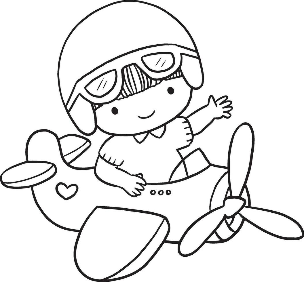 kids in airplane practice drawing cartoon doodle kawaii anime coloring page cute illustration drawing clip art character chibi manga comic vector