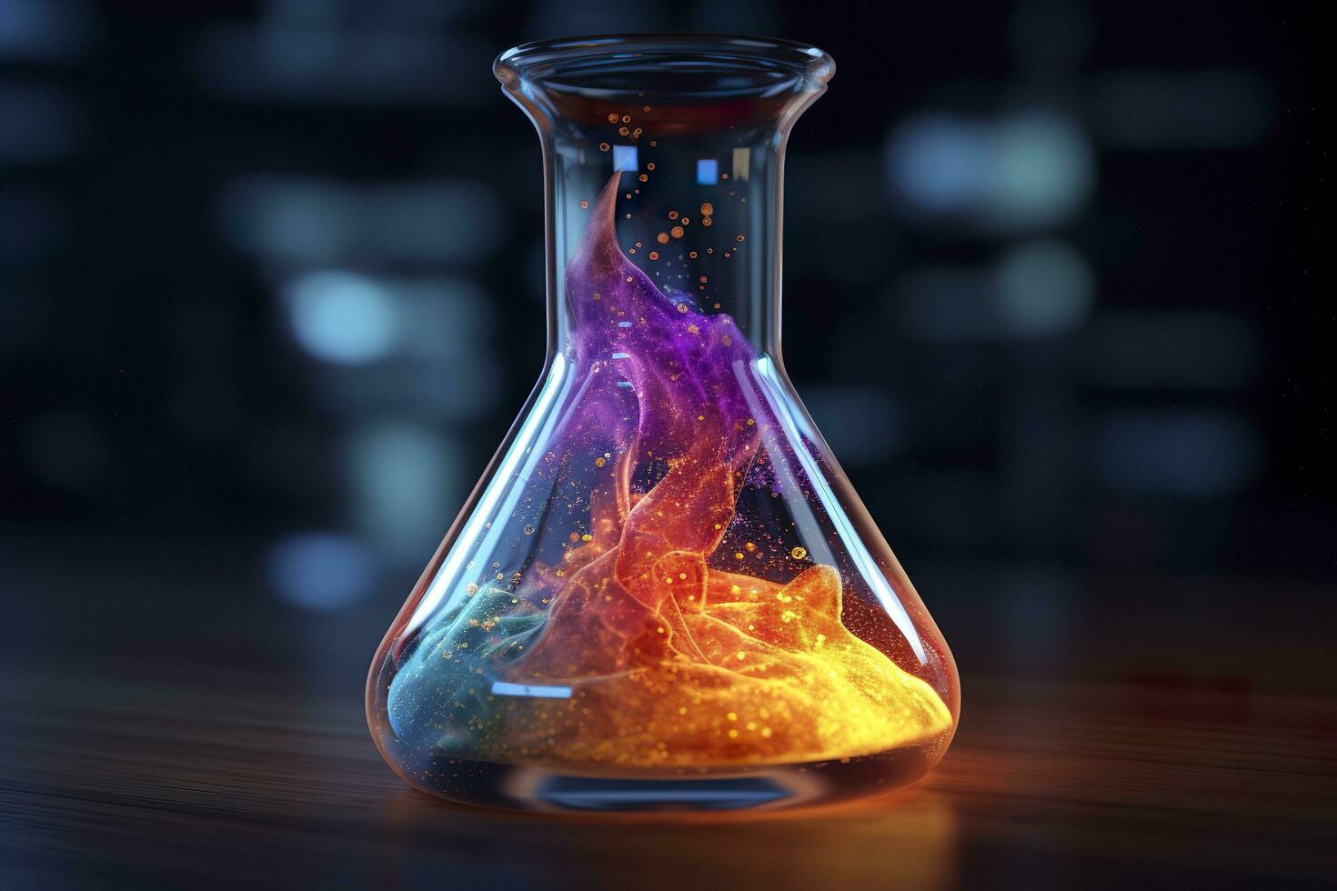 Close Up of a Science Beaker Filled with Multi Colored Liquids. AI Generative photo