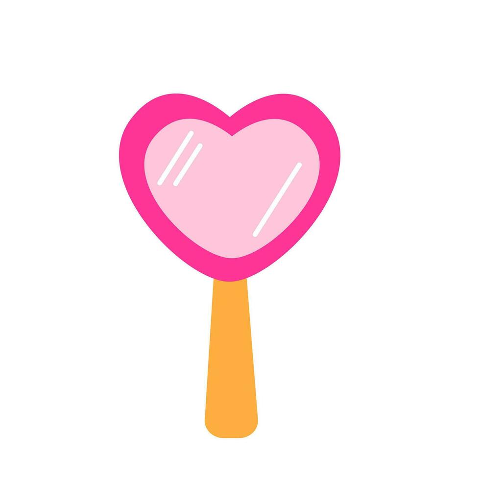 Pink mirror heart shape. Cute pink icon. Vector illustration.