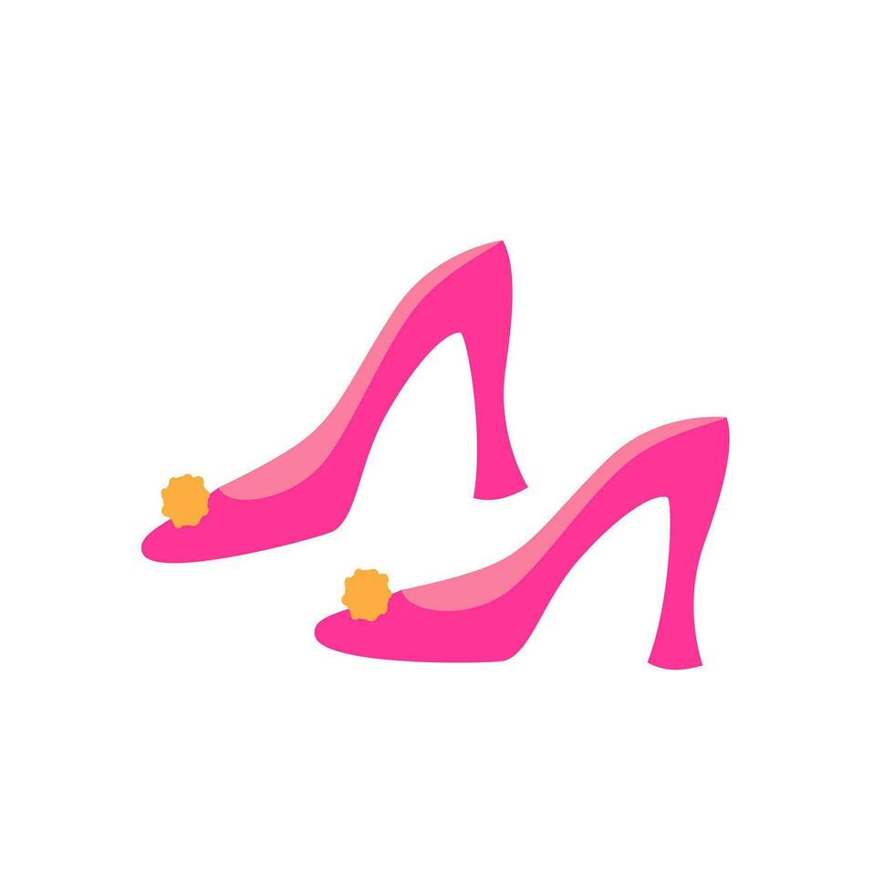 Pink dolls shoes, high heels. Cute pink icon. Vector illustration
