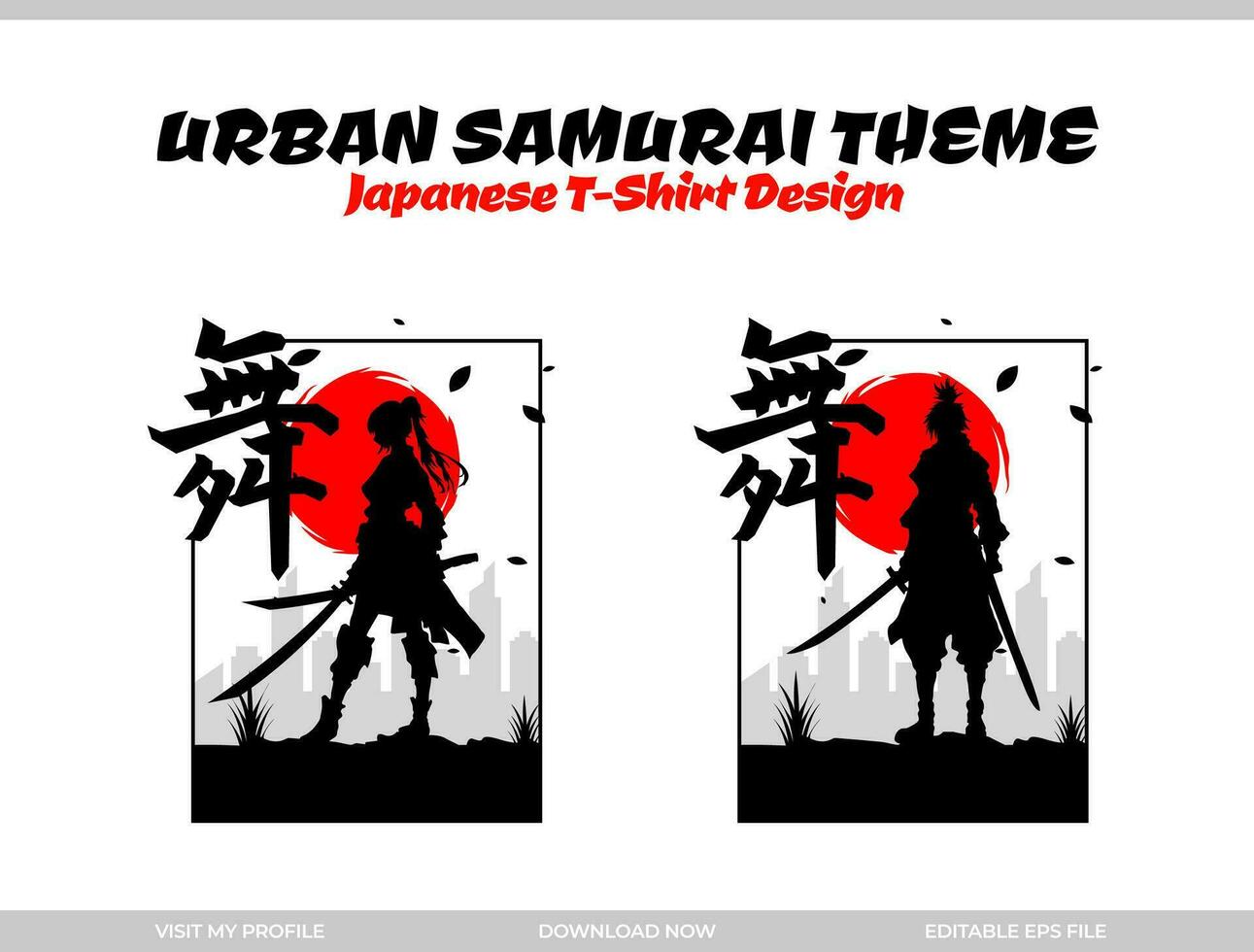 urban female samurai. silhouette japan samurai vector for design t shirt concept. silhouette samurai. Japanese t-shirt design. silhouette for a Japanese theme. Samurai Vector Illustration.