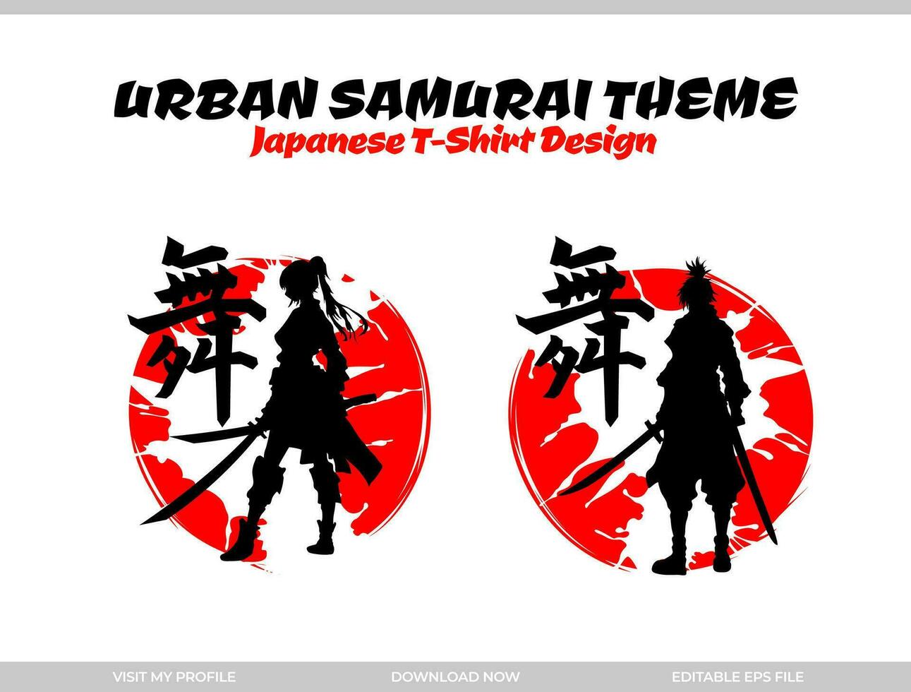 urban female samurai. silhouette japan samurai vector for design t shirt concept. silhouette samurai. Japanese t-shirt design. silhouette for a Japanese theme. Samurai Vector Illustration.