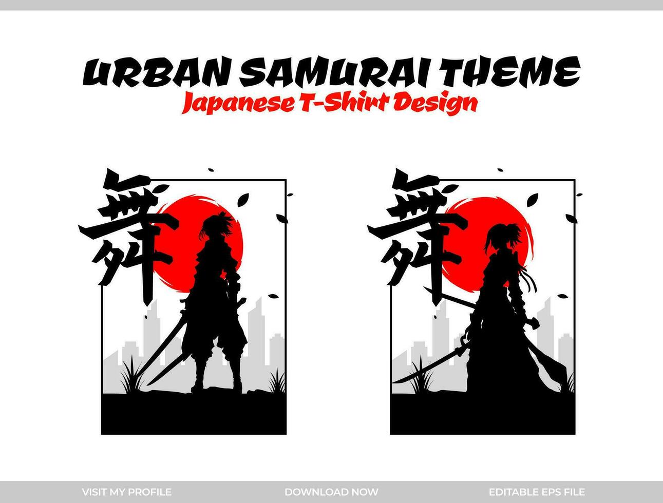 urban female samurai. silhouette japan samurai vector for design t shirt concept. silhouette samurai. Japanese t-shirt design. silhouette for a Japanese theme. Samurai Vector Illustration.