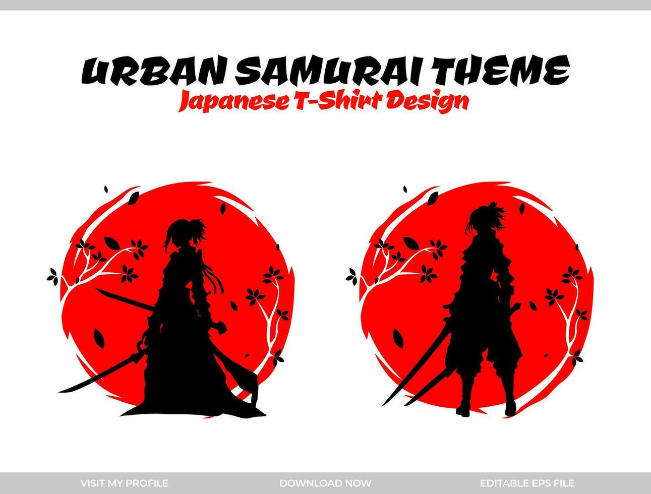 urban female samurai. silhouette japan samurai vector for design t shirt concept. silhouette samurai. Japanese t-shirt design. silhouette for a Japanese theme. Samurai Vector Illustration.