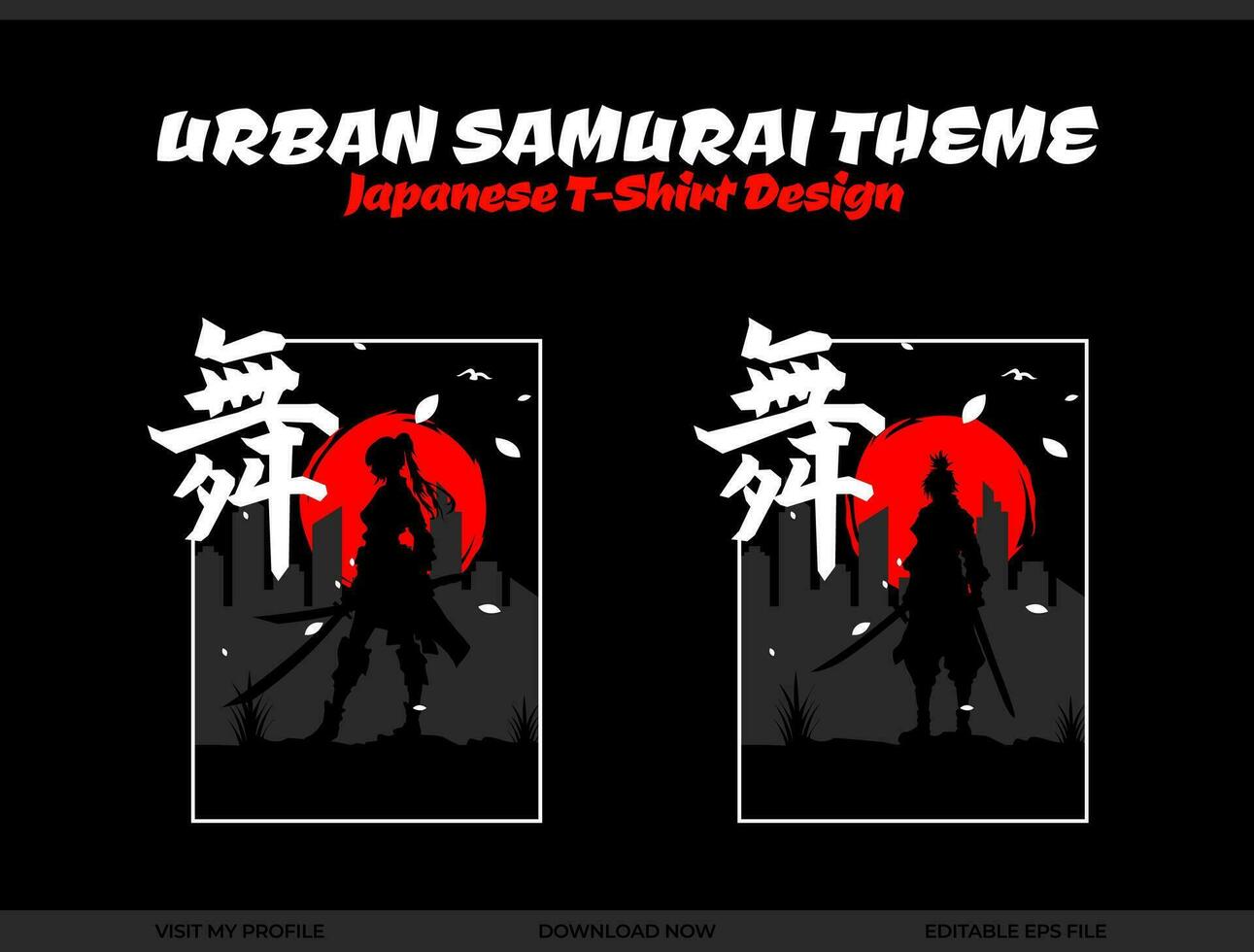 urban female samurai. silhouette japan samurai vector for design t shirt concept. silhouette samurai. Japanese t-shirt design. silhouette for a Japanese theme. Samurai Vector Illustration.