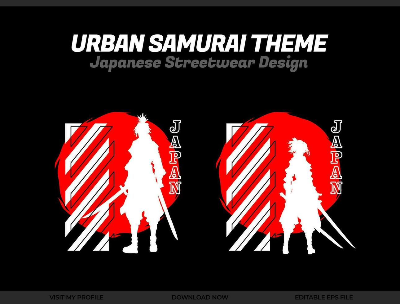 urban female samurai. silhouette japan samurai vector for design t shirt concept. silhouette samurai. Japanese t-shirt design. silhouette for a Japanese theme. Samurai Vector Illustration.