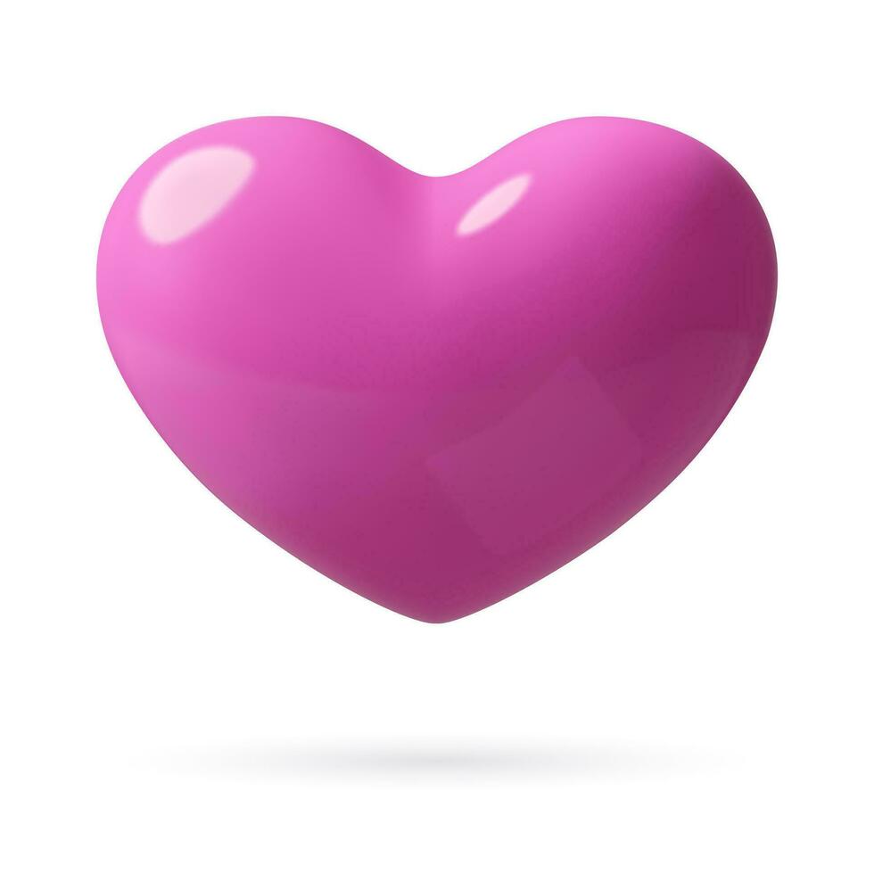 Pink Heart 3D icon Romantic three dimensional glossy plastic Valentine's Day decorative vector design element isolated on white background. Cute cartoon social media emoji.