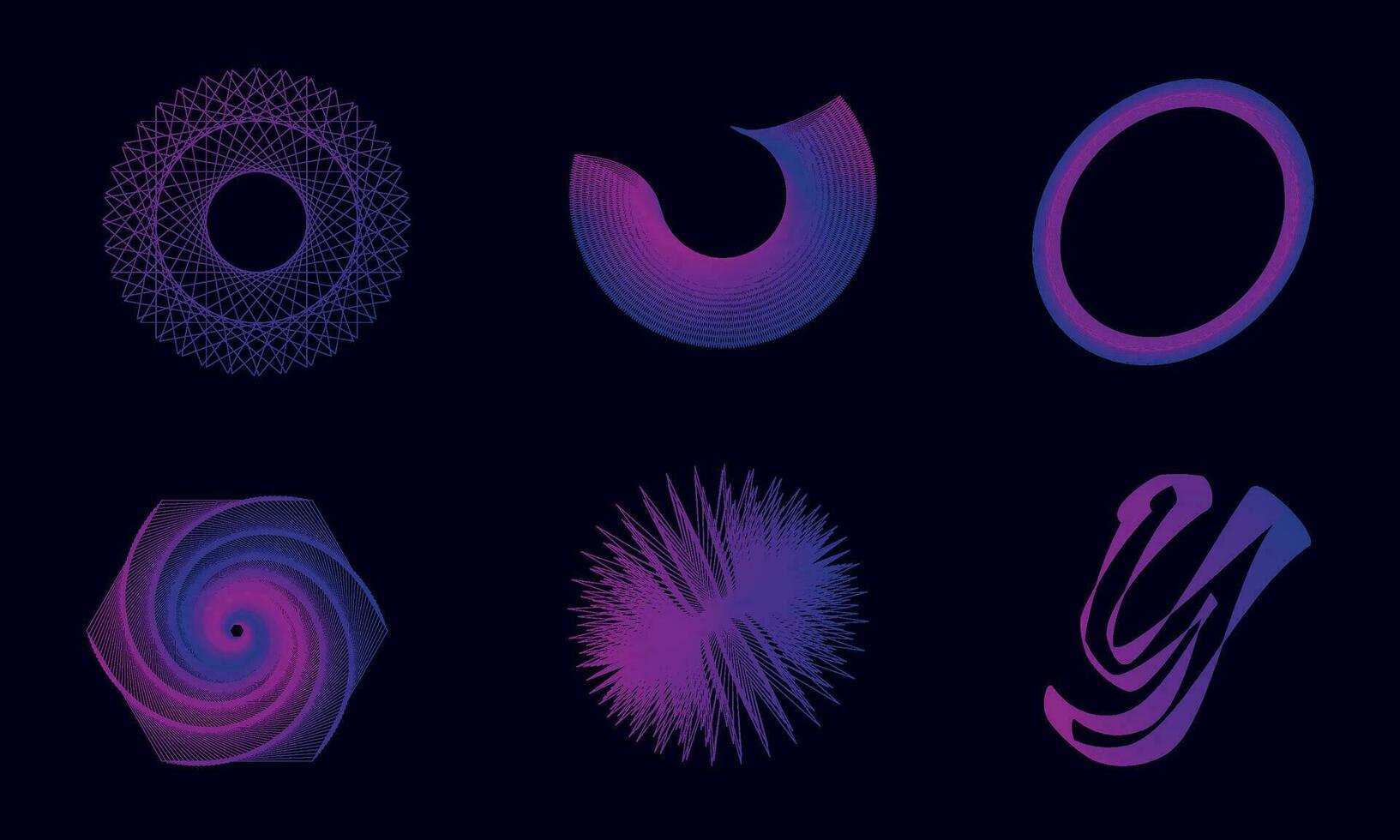 Abstract neon shapes set, futuristic wavy fractal background. Vector geometric illustration