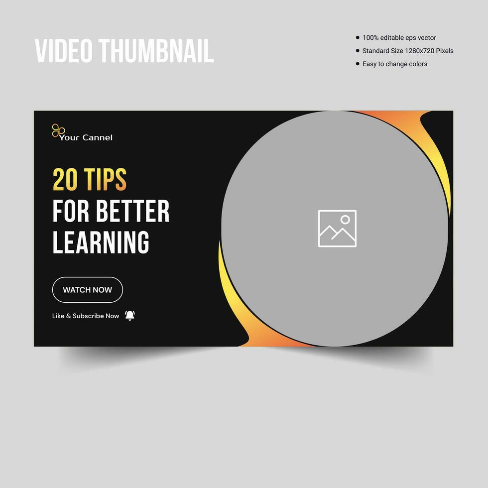 Best learning tips video thumbnail web banner template design, learning thumbnail design, fully editatable vector eps 10 file format