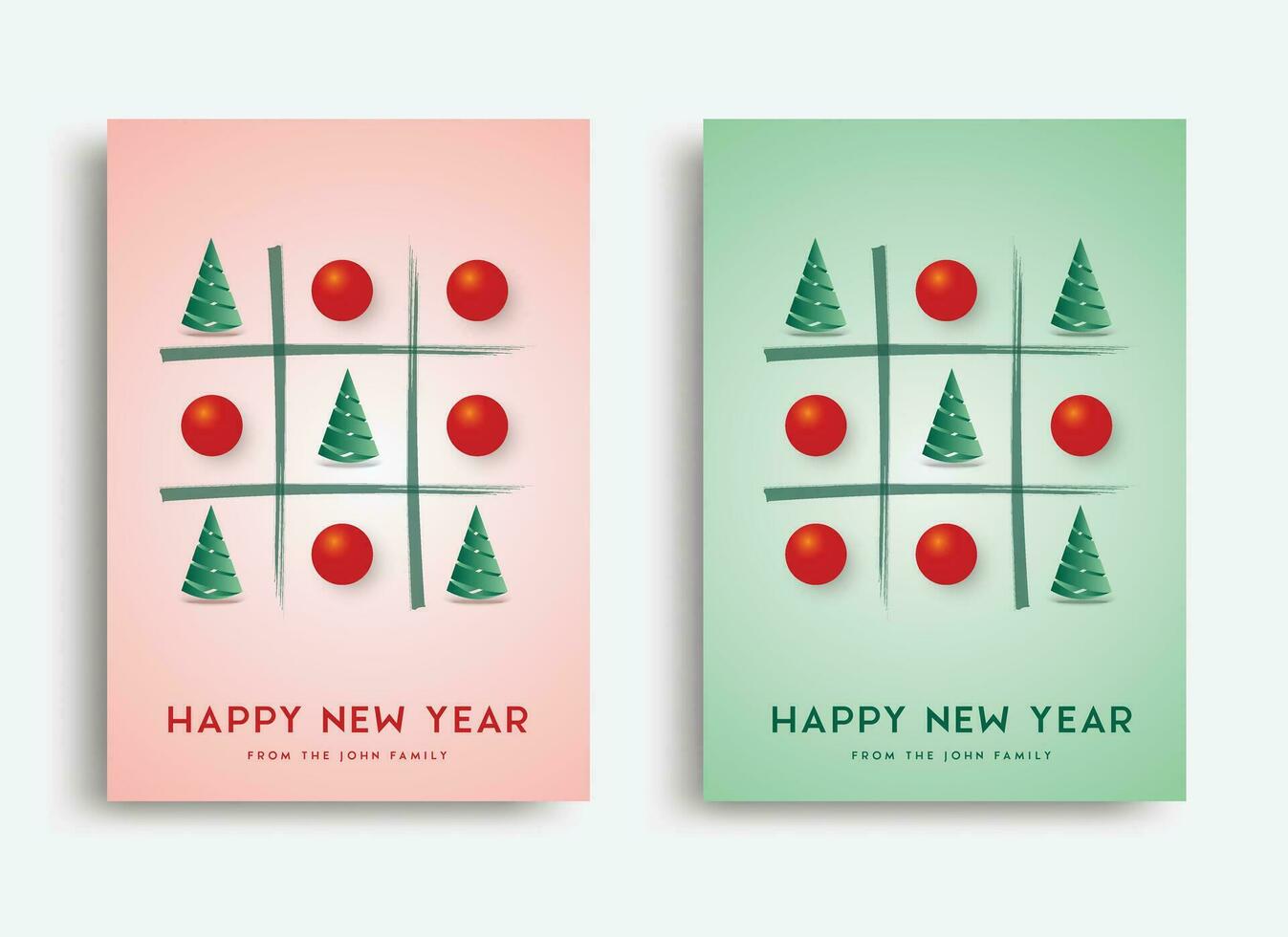 Happy New Year greeting card, Tic Tac Toe, Elegant simple style on a bright background. Vector illustration.